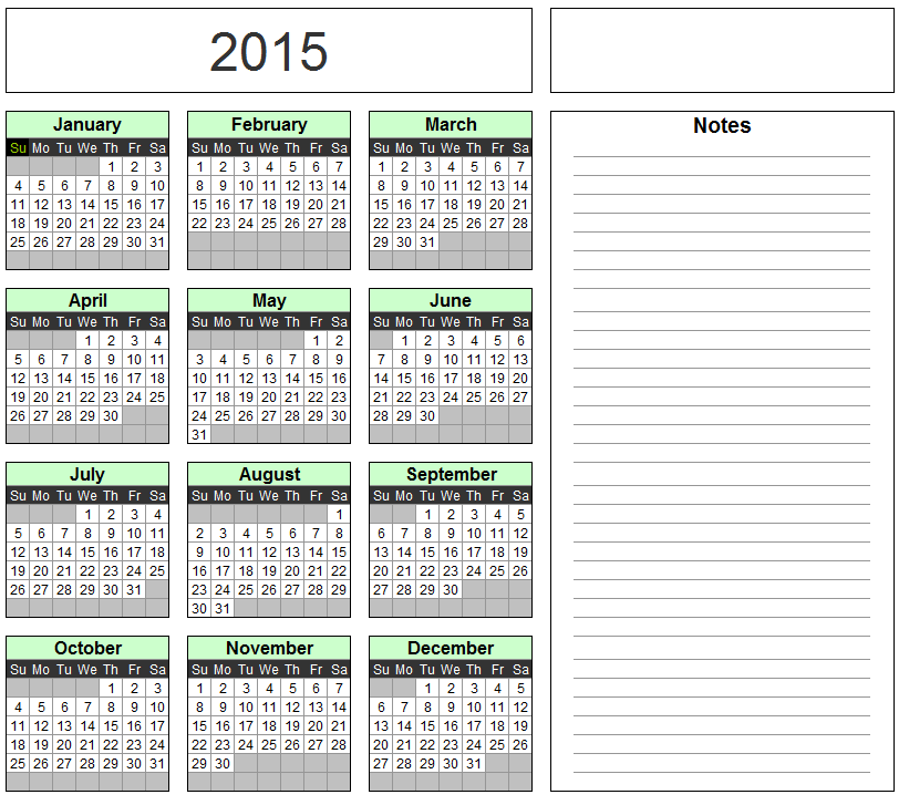 Free Excel Calendar Template Yearly Monthly 15 16 17 Etc